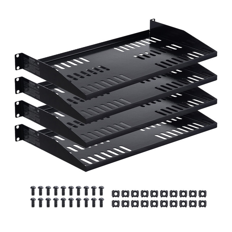 Étagère de baie serveur cantilever ventilée 1U, lot de 4, profondeur de 25,4 cm (10 pouces), capacité de charge de 22,7 kg (50 lb), plateau de montage mural ou en bâti pour baies d'équipement réseau 19 pouces