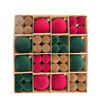 72 boules de Noël en velours ornements d'arbre de Noël floqués boules en plastique décorations de Noël décoration d'arbre de Noël