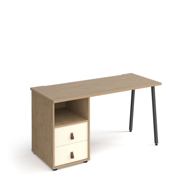 Metal Base Computer Desk, Kendal Oak/Beige