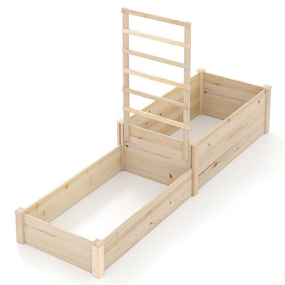 87" Raised Garden Bed With Trellis 2 Planter Boxes Open-ended Base For Patio