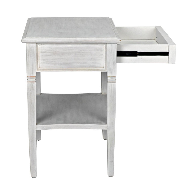 Table de bout en bois massif avec rangement Oxford, Blanc délavé