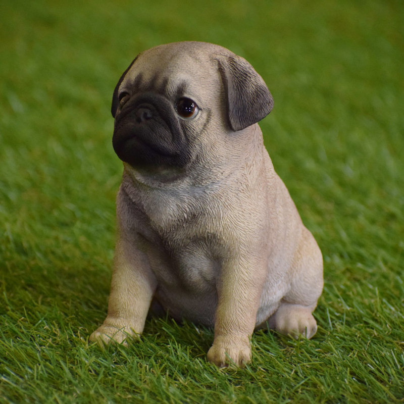Realistic Tan and Black Sitting Pug Puppy Statue