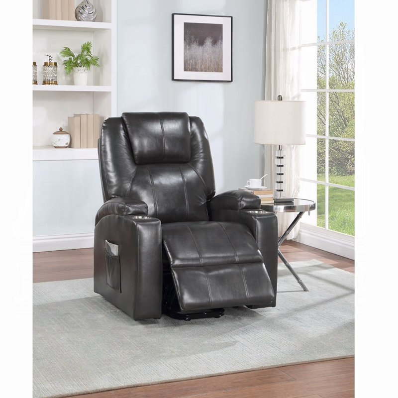 Shatima Transitional Recliner with Power Lift and Massage, Gunmetal