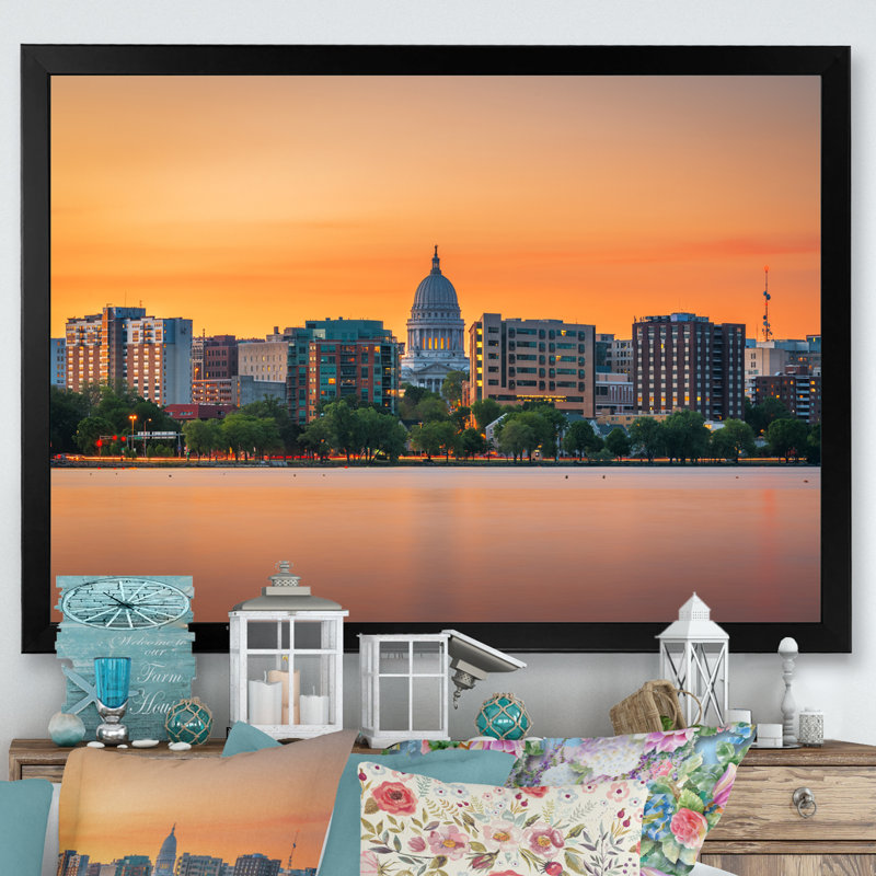 «Madison Wisconsin Skyline - Alabama Large», art mural, H 16 po x l 32 po x P 1 po, Cadre photo noir