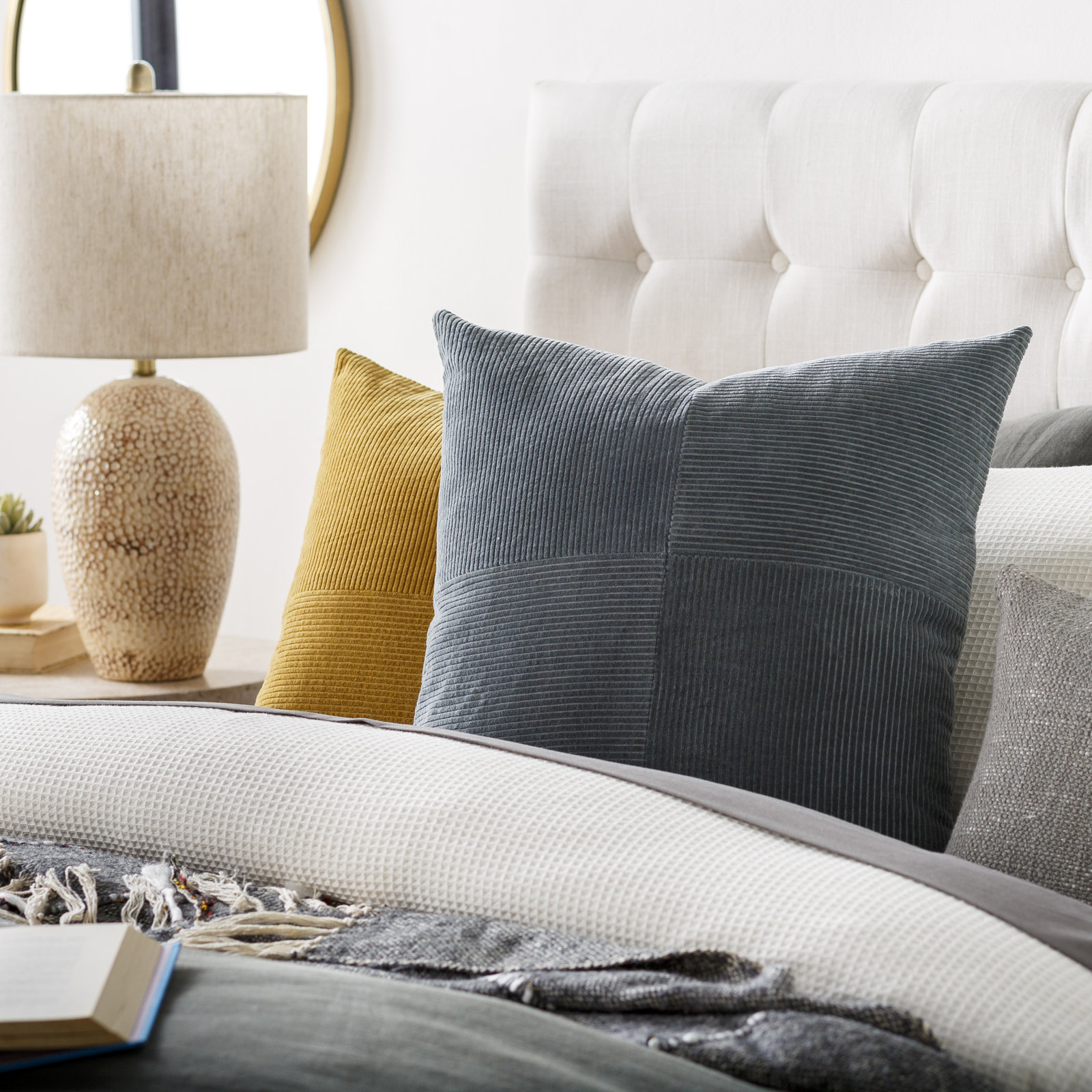 Selma Cotton Throw Pillow, 22" x 22", Charcoal