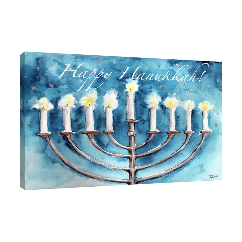 Watercolour Hannukah - Wrapped Canvas Painting, 25 cm H x 38 cm W