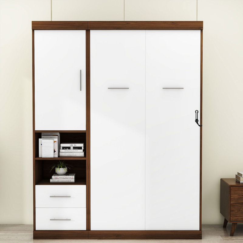 Lit escamotable en bois avec armoire, Simple