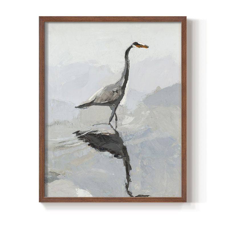 Reproduction encadrée héron - bois massif, Brun, H 20 po x l 16 po