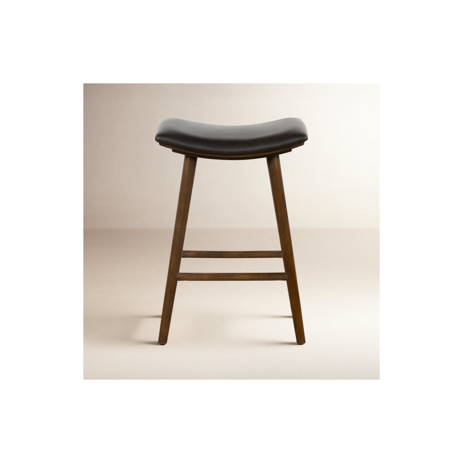Schaeffer Solid Wood Stool, Counter Stool (26" Seat Height), Faux Leather - Distressed Black/Warm Parawood