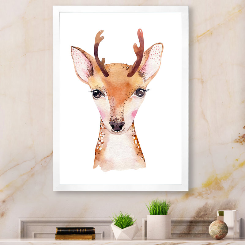 Mignon portrait d'antilope II - peinture, H 12 po x l 8 po x P 1 po, Cadre photo blanc
