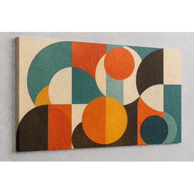 Grande toile de fond Mid-Century moderne, art mural 24 x 36 po, peinture géométrique abstraite, formes colorées rétro, décor contemporain pour salon, bureau de chambre à coucher - prêt à être accroché