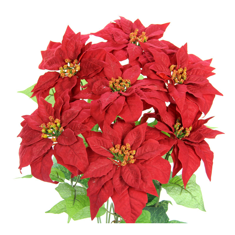 7 tiges de poinsettia artificielles velours, rouge