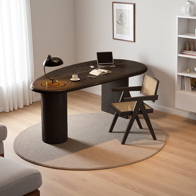 Bureau courbé en bois massif noir
