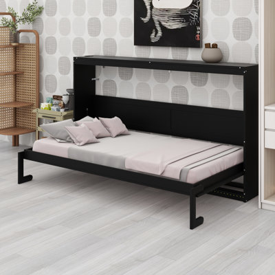 Lit mural moderne à fixation latérale avec motif tendance, DEL ambiantes sous le lit et concentrateur USB intégré - Smart Space Design