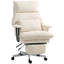 Bureau en velours côtelé blanc crème (100 % polyester) avec siège pivotant, structure en métal et siège inclinable, 75 x 85 x 122 cm