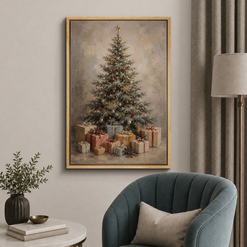 Œuvre d'art de Noël rétro, photos de salon, impression sur toile encadrée, H 24 po x l 16 po x P 1,5 po, Cadre naturel