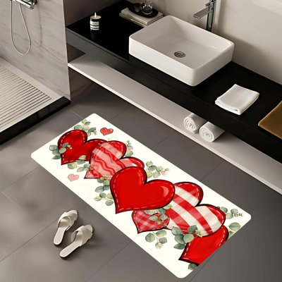 Red Heart Laundry Room Rug 18X47 Inch – Non Slip Runner Mat For Kitchen, Laundry And Romantic Home Decor