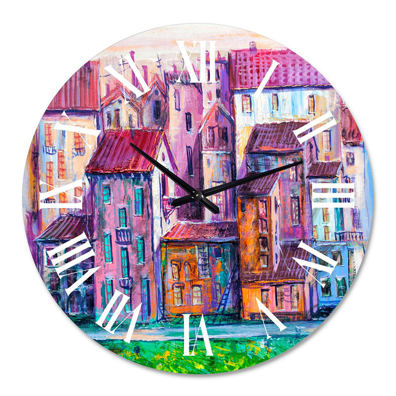 Street With Colorful Old Homes - Horloge murale moderne, Surdimensionné