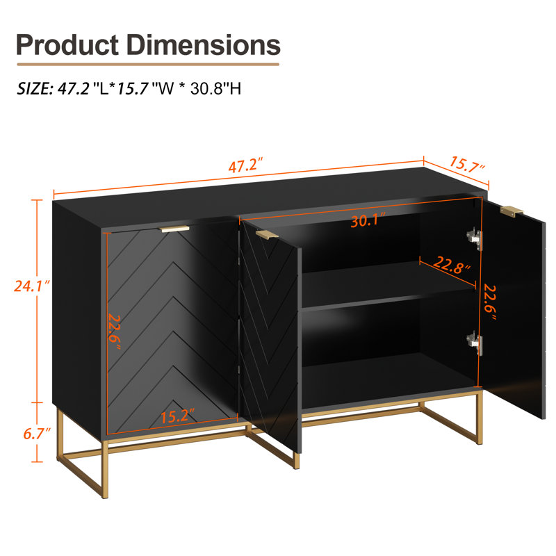 47.2 W" Three Doors Accent Cabinets, Black