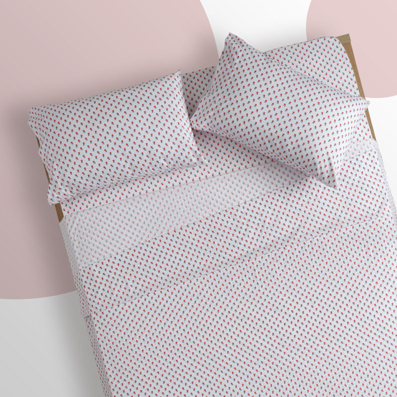 Queen Microfiber Red Floral Kids Sheet Set, 4-Piece