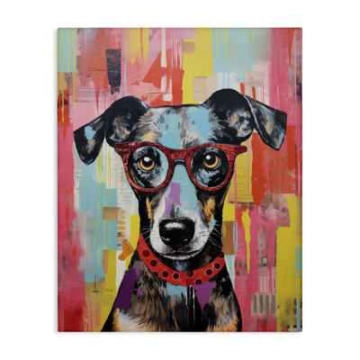«Quirky Spectacle Dog», art mural sur toile par LSR Design Studio