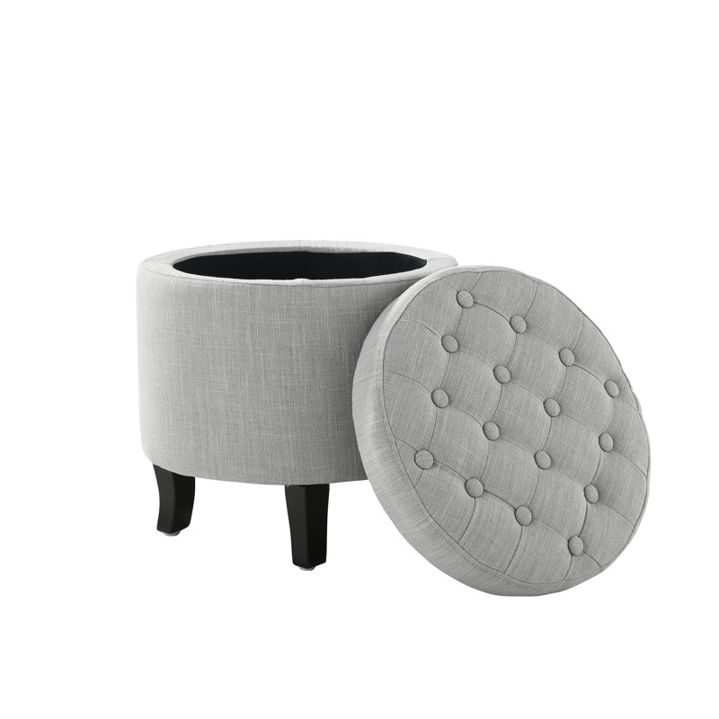 Anagha Tufted Round Upholstered Storage Ottoman, Light Gray