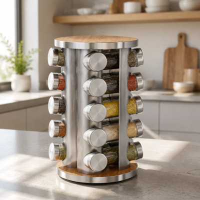 Revolving Spice Carousel Organizer Set with 20 Spice Jars, Rotating Kitchen Spice Tower with 386 Spice Labels for Countertop and Cabinet