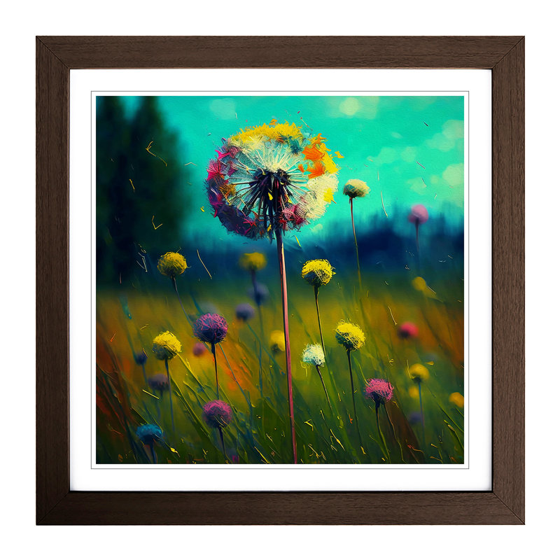 Dandelion Color Field Painting - Framed Print, Walnut