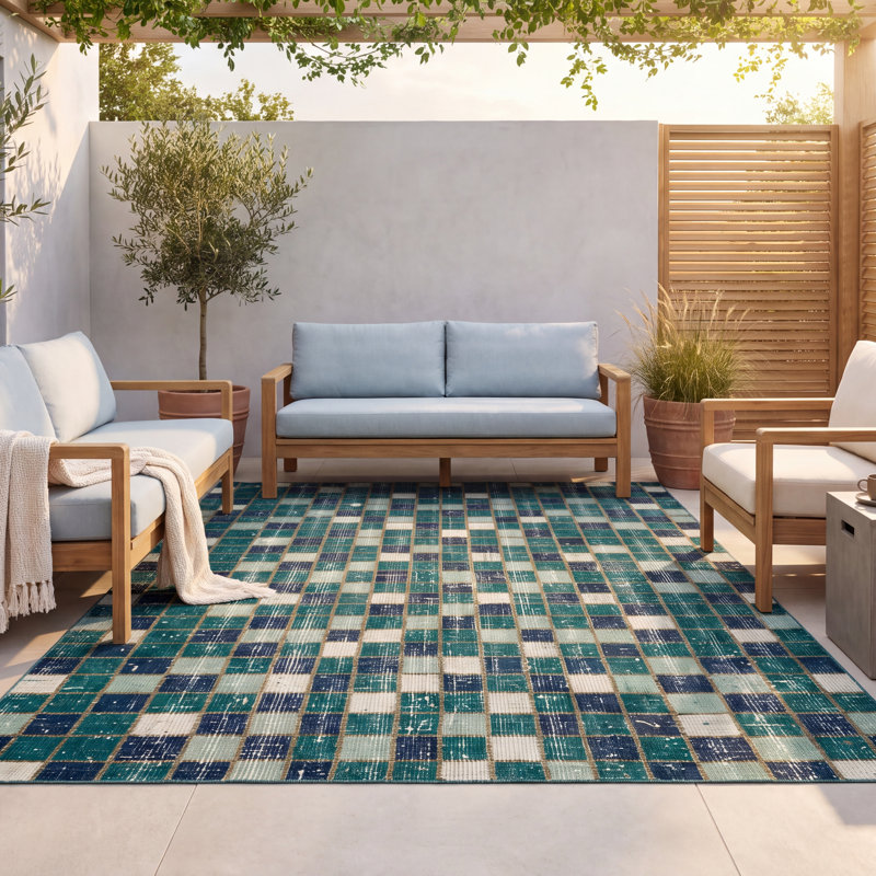 Tapis Clover2 moderne à motif mosaïque mouchetée abstraite bleu sarcelle et blanc, lavable en machine, antidérapant, à poils courts, pour l'intérieur et l'extérieur, adapté aux animaux domestiques, idéal pour le salon, la chambre, la salle à manger, l'entrée, le couloir ou le bureau.