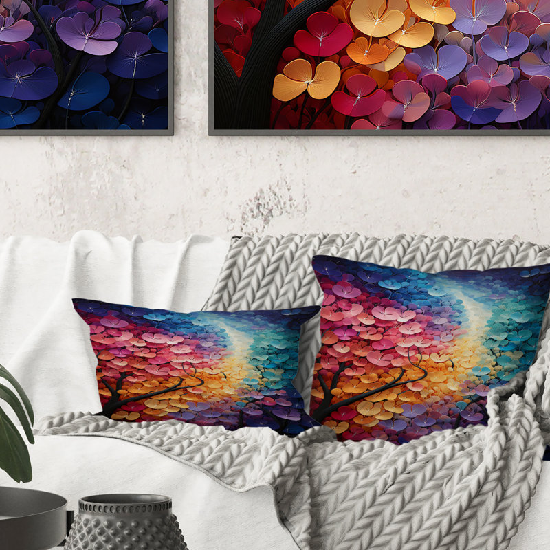 Coussin décoratif coloré «Forest Harmony Forest I - Pointillism»
