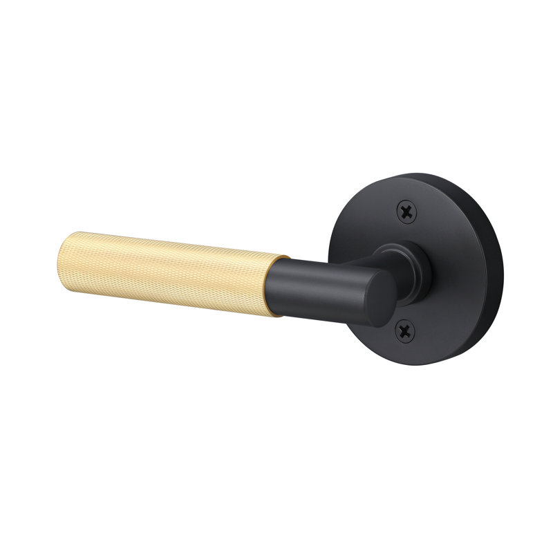 Rosette artificielle ronde Aspra, poignée moletée, Noir mat / laiton satiné, Faux bouton simple