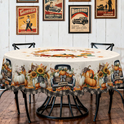 Autumn Harvest Pattern Design Washable Polyester Tablecloth for Daily Home Use