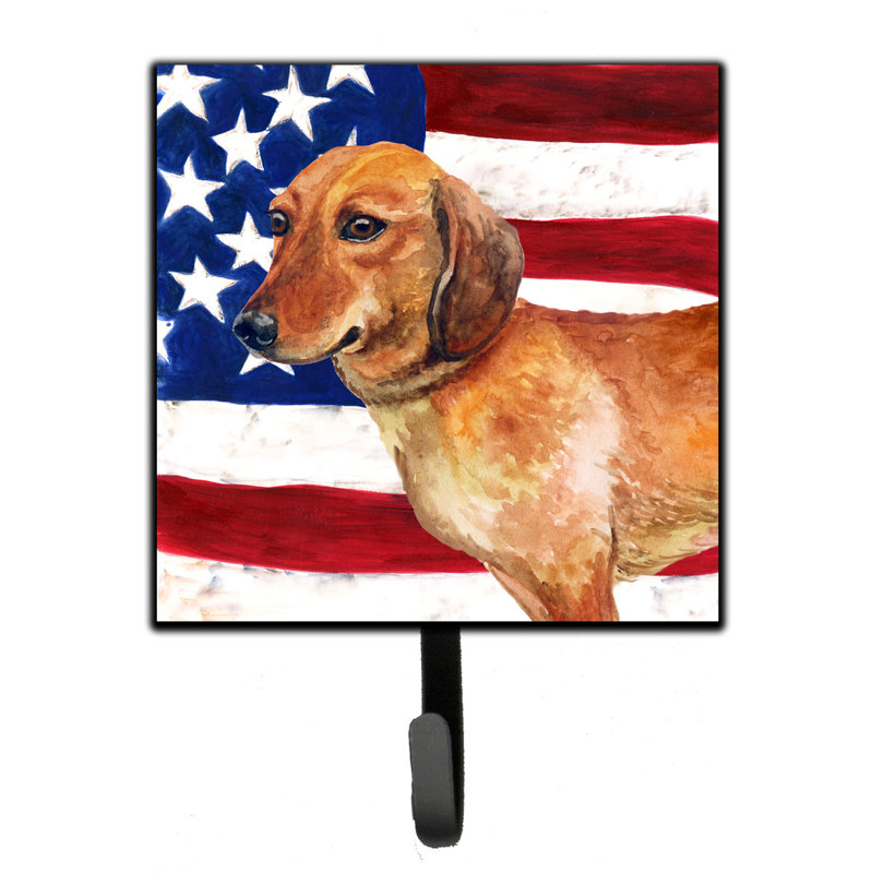 Emrah   Metal Wall Organizer with Key Hooks, Dachshund, Brown/Blue/Red