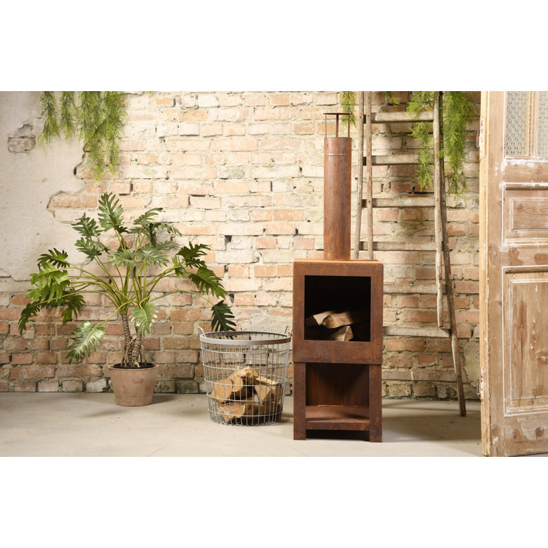 Square Terrace Heater with Wood Store, Rust