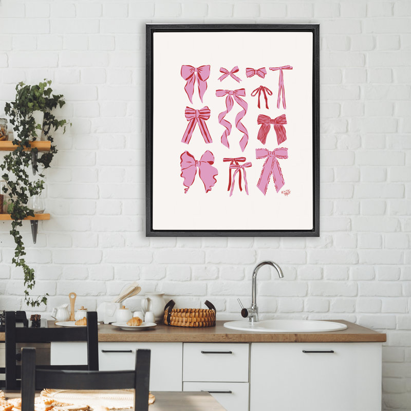 Cadre flottant simple avec nœuds rouges et roses, design par Krissy Mast, H 31 po x l 25 po, Cadre flottant noir de jais