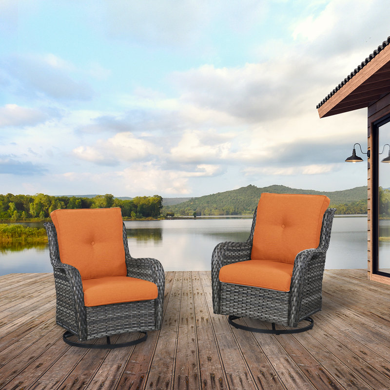 Chaises de patio pivotantes en osier et rotin, Orange