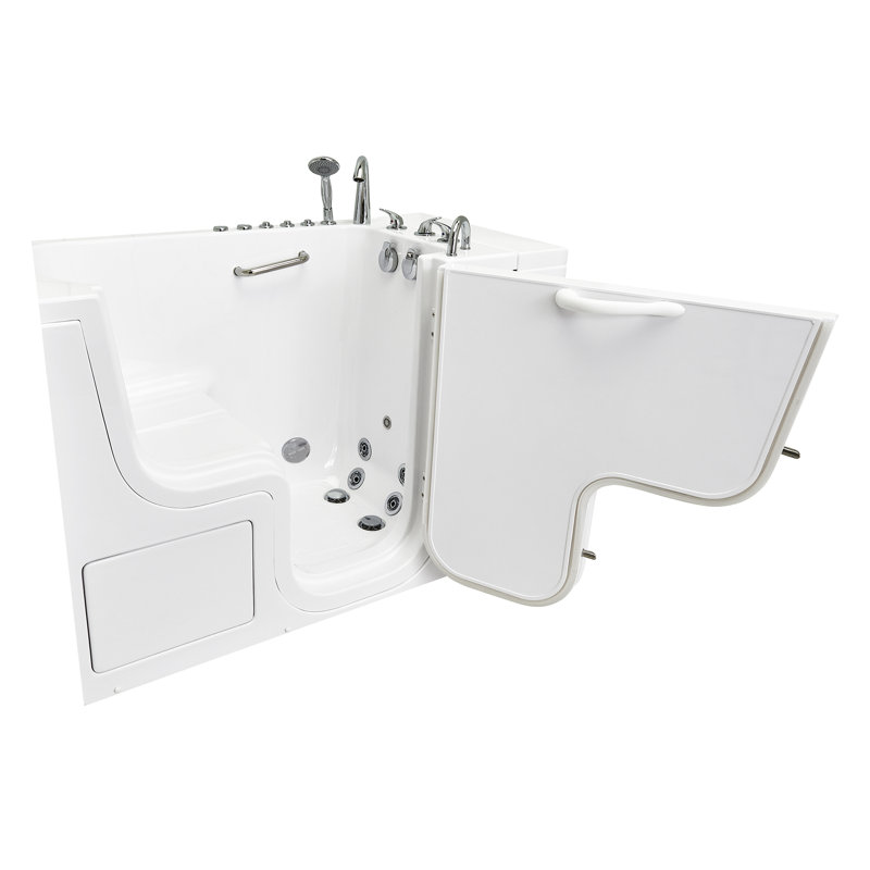 Ella Wheelchair Transfer 30"x52" Acrylic Hydro Massage w/ Independent Foot Massage Walk-In Bathtub, Right Outward Swing Door, 5 Piece Fast Fill Faucet, 2" Dual Drain