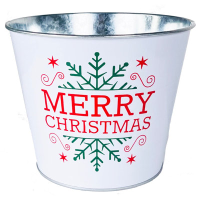 Merry Christmas Metal Planter