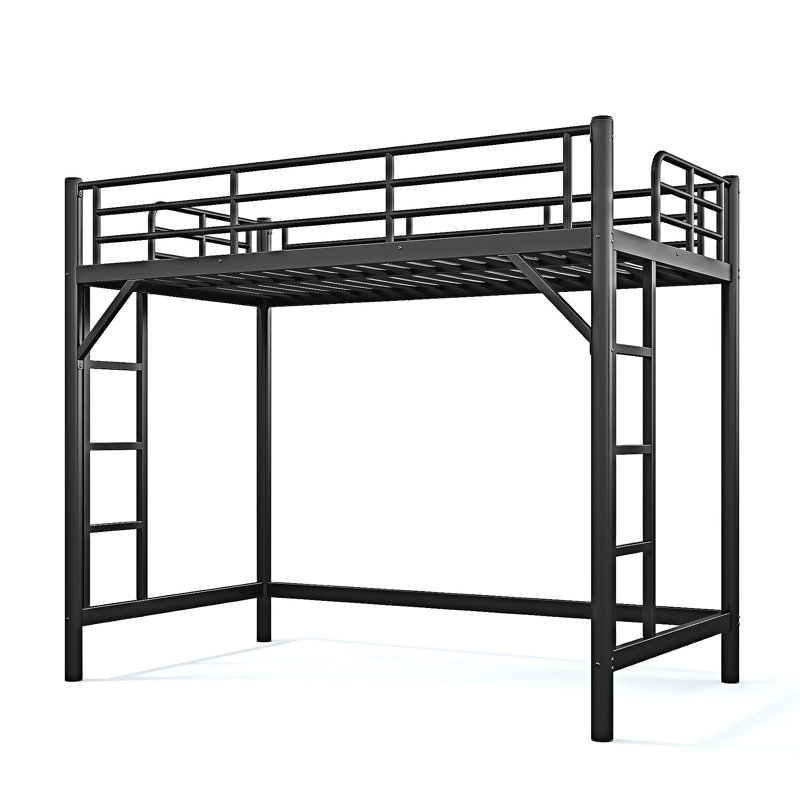 Lit mezzanine avec échelle et garde-corps, Simple extra long, Noir
