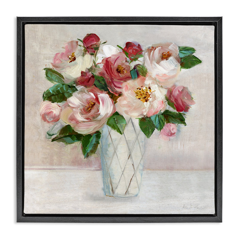 Bouquet de roses roses et rouges, H 18 po x l 18 po, Cadre flottant noir de jais