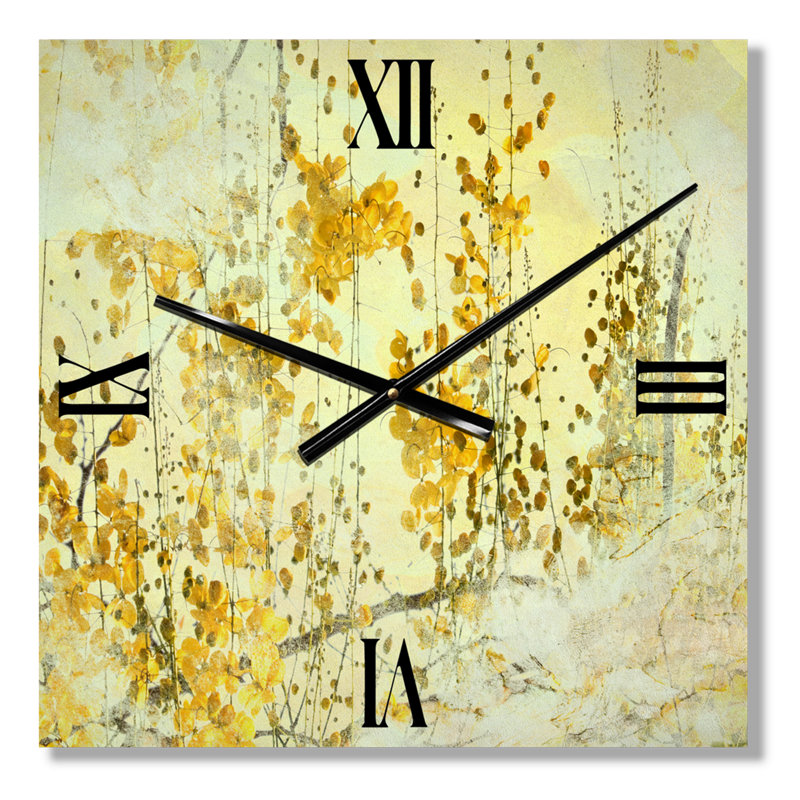 Fleur jaune jaune art grunge - horloge murale moderne, Moyen