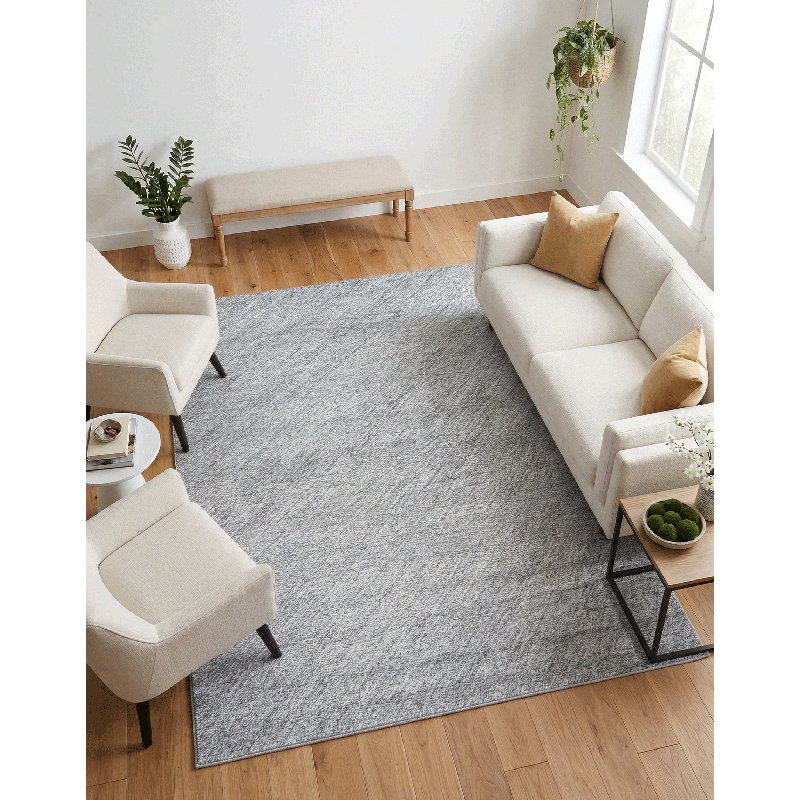 Marut Hand Tufted Area Rug in Gray/White, Rectangle 5' x 8'