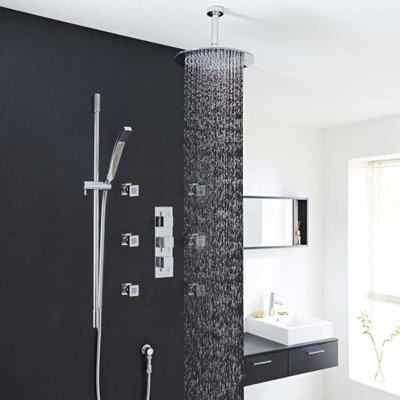Atlantic Chrome Massage Shower System Large Rainfall Head 6 Body Jets LED Lighting