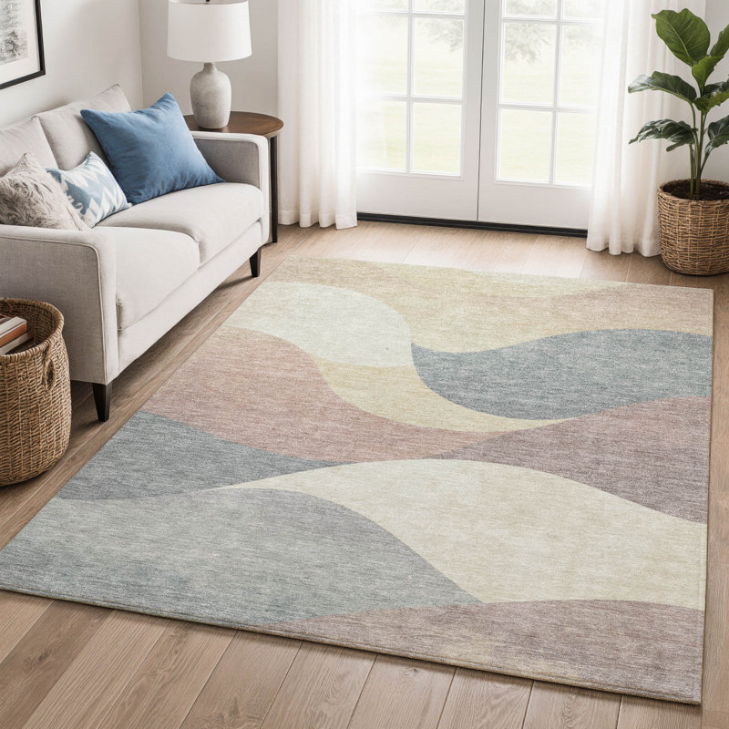 Premium Machine Washable Mayfield  swirls Rug, Beige, 2'6" x 3'10"