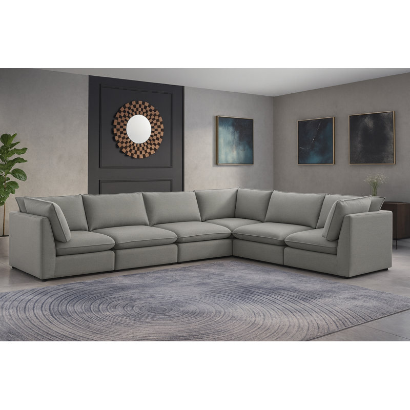 Tupman Upholstered L-Shaped Sectional Reversible, Grey Linen Textured Fabric
