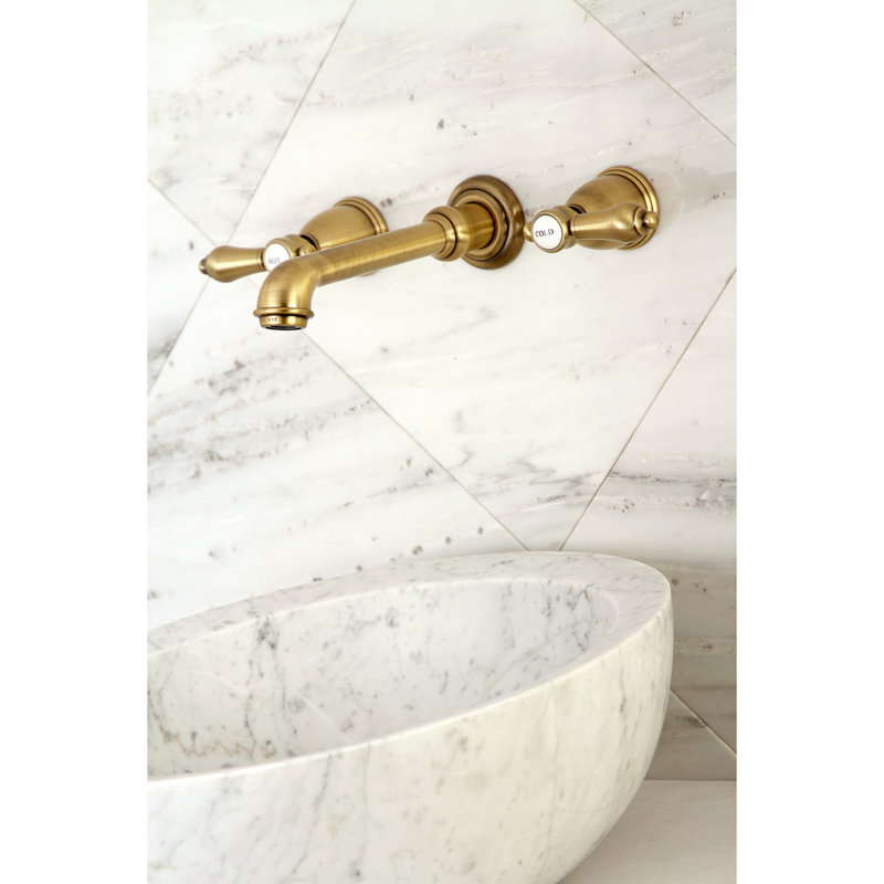 Kingston Brass Heirloom Two-Handle 3-Hole Wall Mount Bathroom Faucet, Vintage Brass