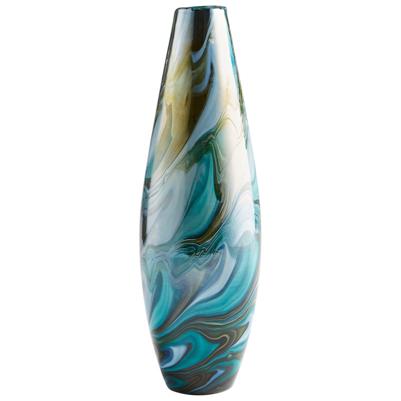 Chalcedony Blue and Green Swirled Glass Table Vase
