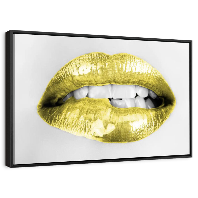 Gold Lips, Floating Frame Black, 43" X 29"