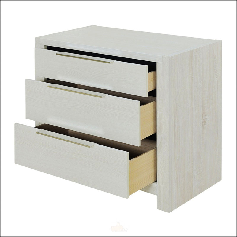 Table de chevet moderne à finition beige avec 3 tiroirs, parfaite pour le rangement dans la chambre à coucher et élégante