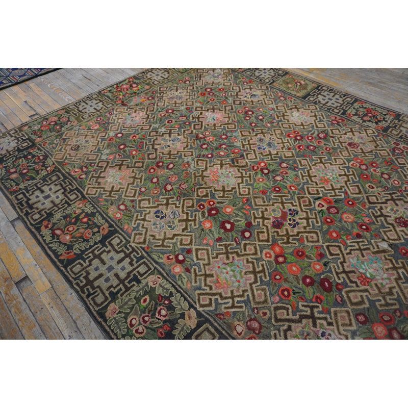 Antique Wool & Cotton Gray Hooked - Loop Pile Rug